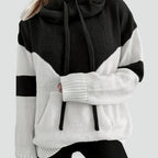 Hoodie Dames Gebreid Colorblock met Koordcapuchon - Zwart