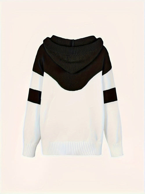 Hoodie Dames Gebreid Colorblock met Koordcapuchon