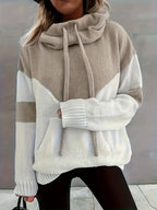 Hoodie Dames Gebreid Colorblock met Koordcapuchon