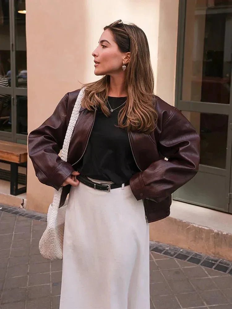 Kunstleren Jas Dames | Vintage Losvallend Ritssluiting - Miss Madera
