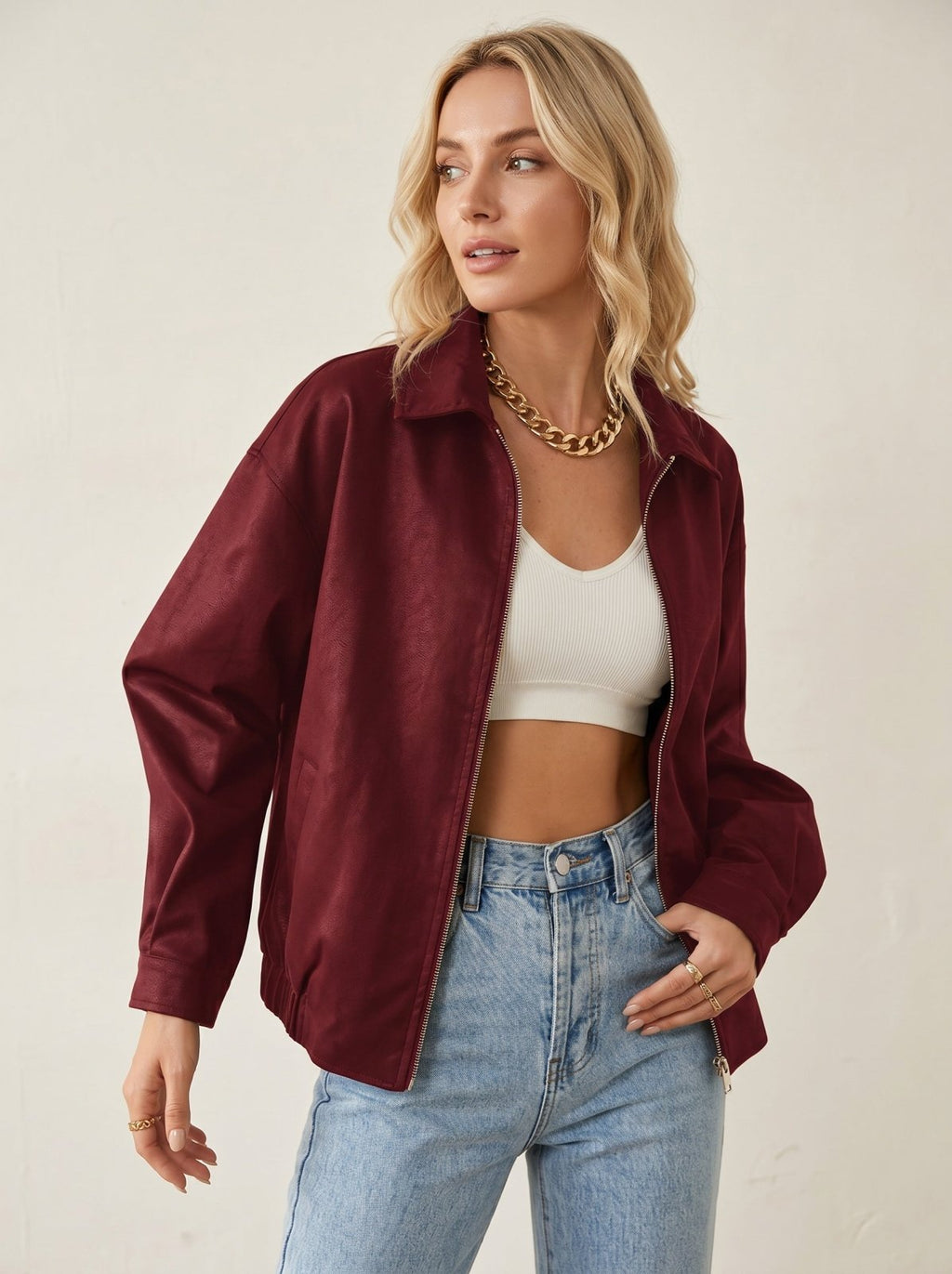 Kunstleren Jas Dames | Vintage Losvallend Ritssluiting - Miss Madera