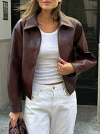 Kunstleren Jas Dames | Vintage Losvallend Ritssluiting - Miss Madera