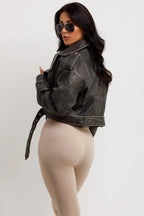 leren Biker Jacket Dames | Cropped Asymmetrische Rits - Miss Madera