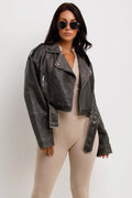 leren Biker Jacket Dames | Cropped Asymmetrische Rits - Miss Madera