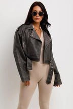leren Biker Jacket Dames | Cropped Asymmetrische Rits - Miss Madera
