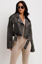 leren Biker Jacket Dames | Cropped Asymmetrische Rits - Miss Madera