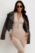 leren Biker Jacket Dames | Cropped Asymmetrische Rits - Miss Madera