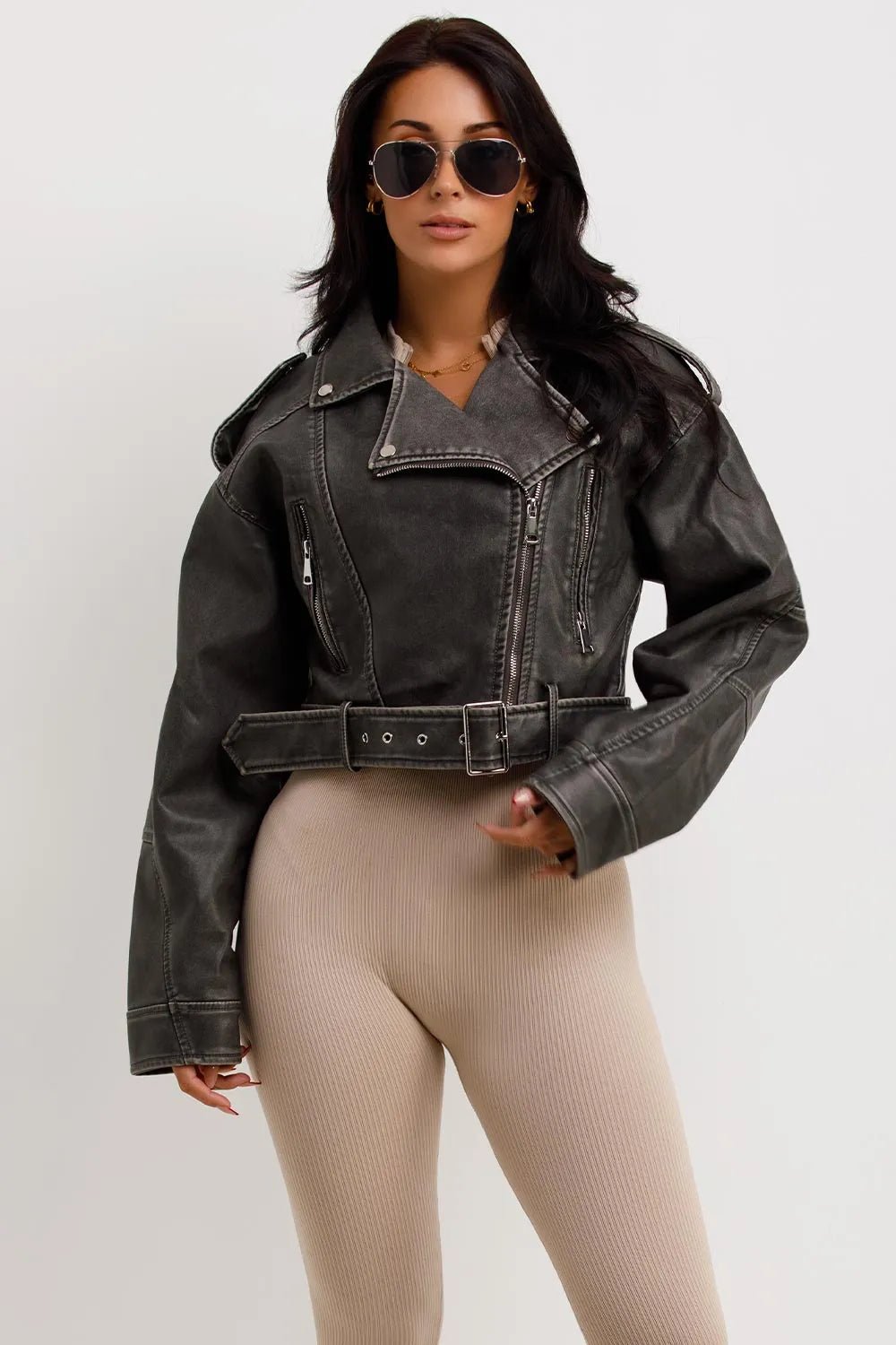 leren Biker Jacket Dames | Cropped Asymmetrische Rits - Miss Madera