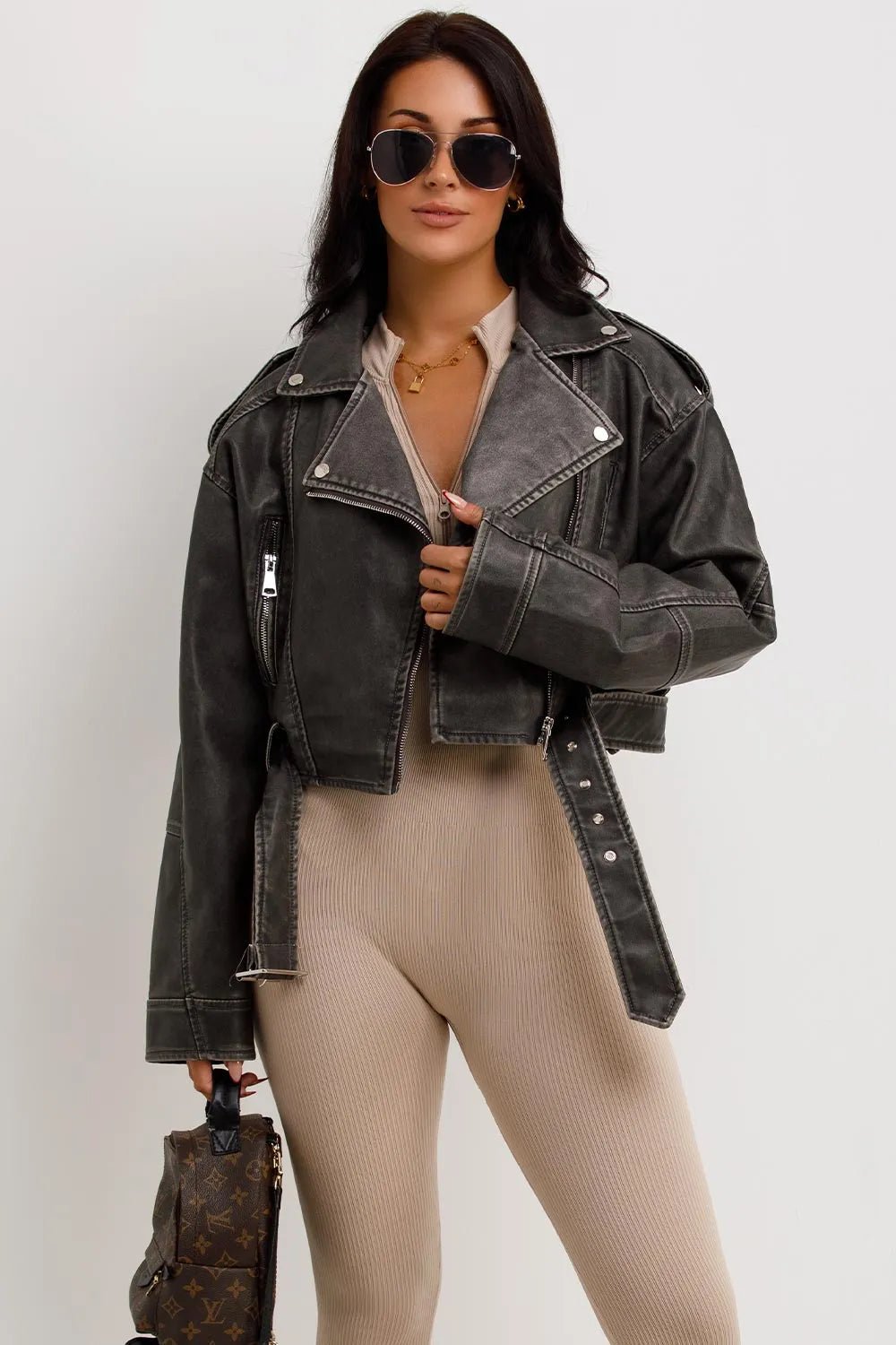 leren Biker Jacket Dames | Cropped Asymmetrische Rits - Miss Madera