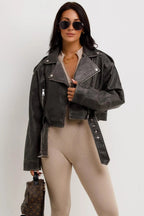 leren Biker Jacket Dames | Cropped Asymmetrische Rits - Miss Madera