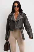 leren Biker Jacket Dames | Cropped Asymmetrische Rits - Miss Madera