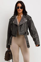 leren Biker Jacket Dames | Cropped Asymmetrische Rits - Miss Madera