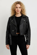 leren Biker Jacket Dames | Cropped Buckle Details - Miss Madera