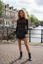 leren Broekrok Dames | Wrap A - lijn Glanzend Avond - Miss Madera