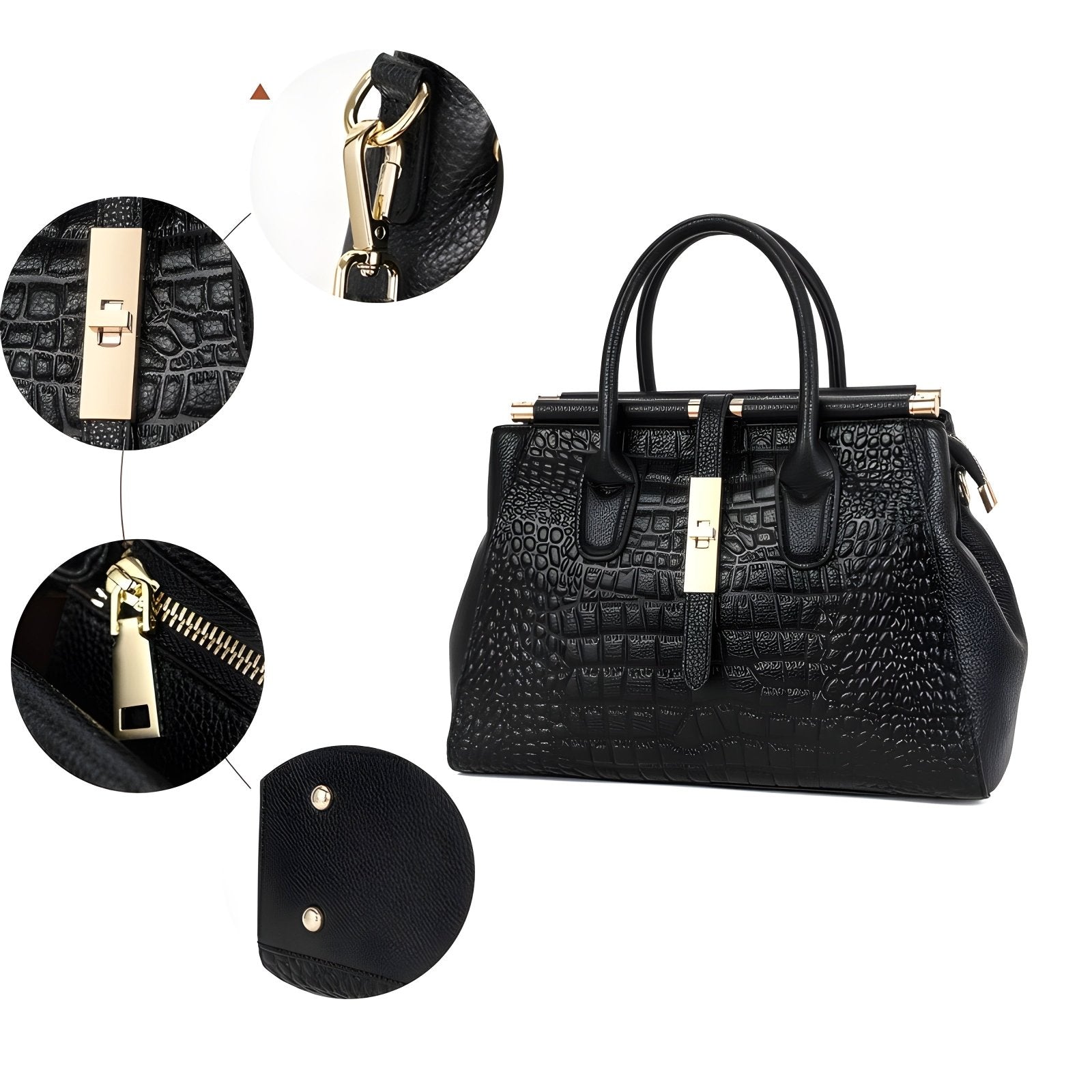 Leren Handtas Dames | Krokodil Textuur Gouden Gesp - Miss Madera