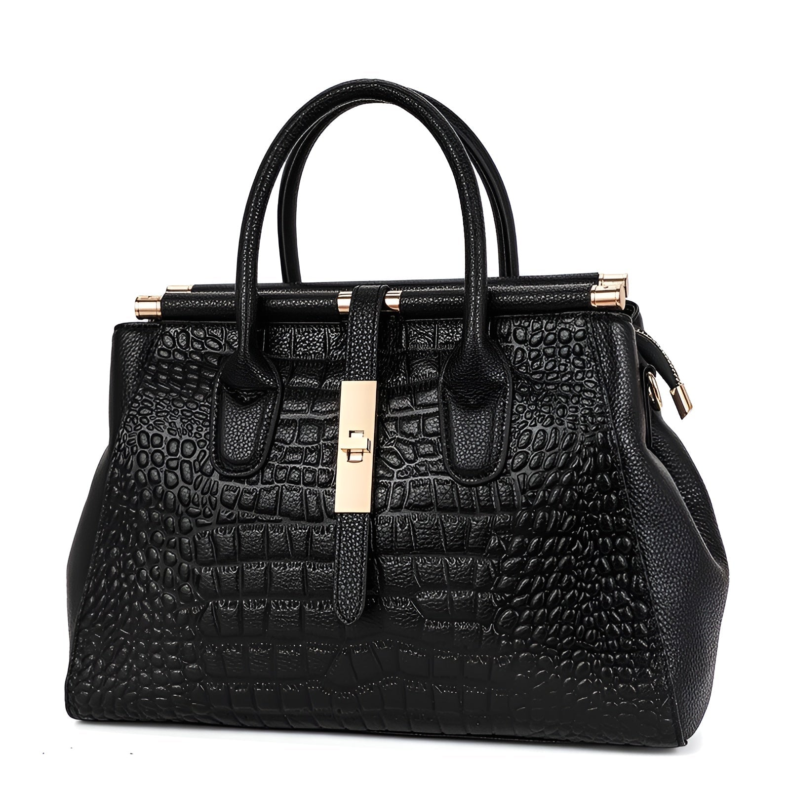 Leren Handtas Dames | Krokodil Textuur Gouden Gesp - Miss Madera