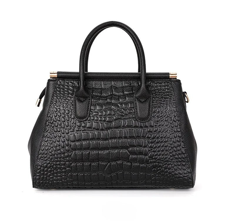 Leren Handtas Dames | Krokodil Textuur Gouden Gesp - Miss Madera