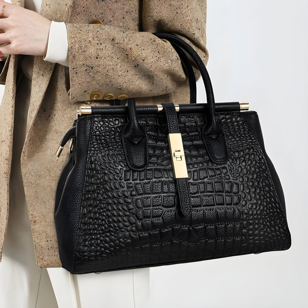 Leren Handtas Dames | Krokodil Textuur Gouden Gesp - Miss Madera