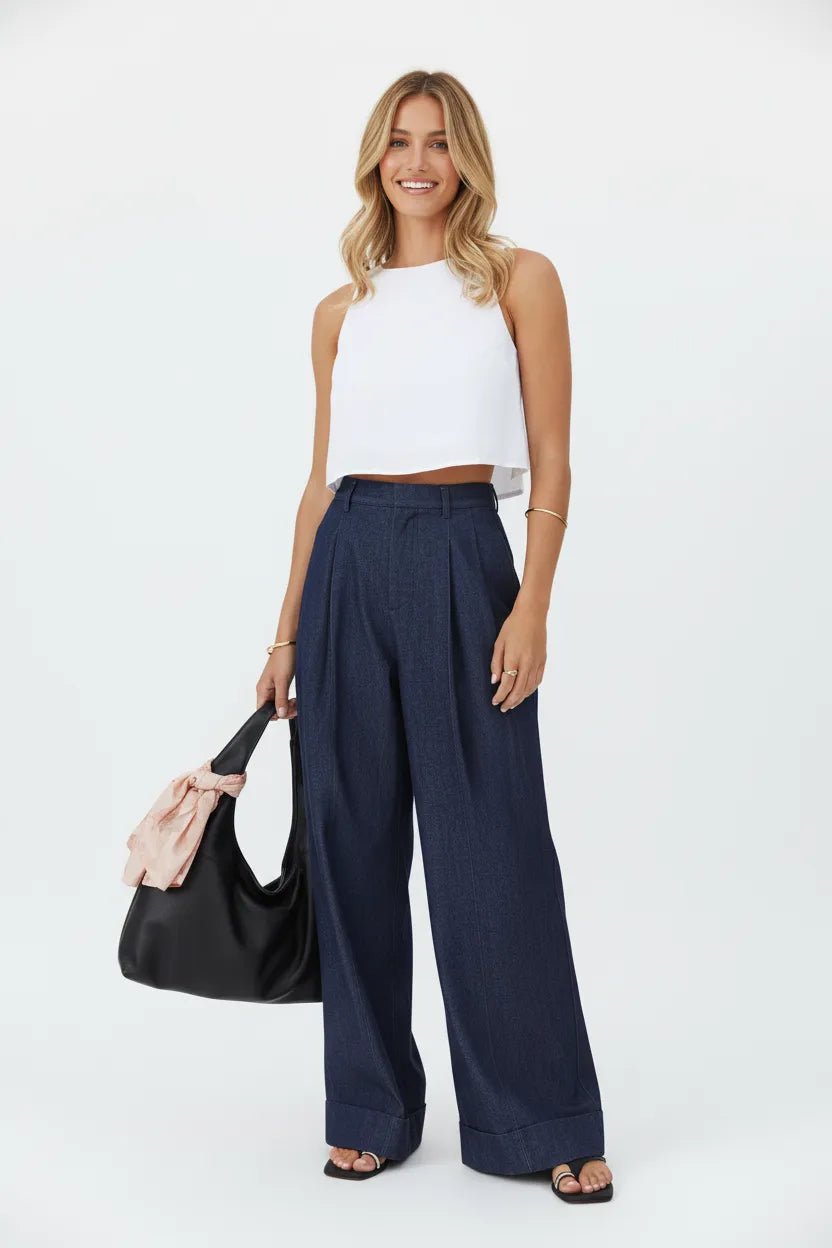 Linnen Crop Top Dames | Hoge Hals Boxy Mouwloos - Miss Madera