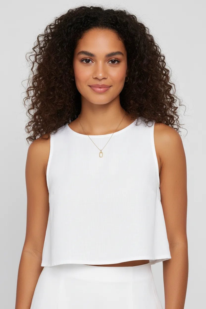 Linnen Crop Top Dames | Hoge Hals Boxy Mouwloos - Miss Madera