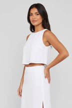 Linnen Crop Top Dames | Hoge Hals Boxy Mouwloos - Miss Madera