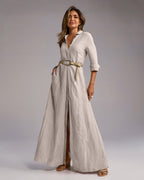 Linnen Maxi - jurk Dames | Frontknopen & Hoge Split Boho - Miss Madera