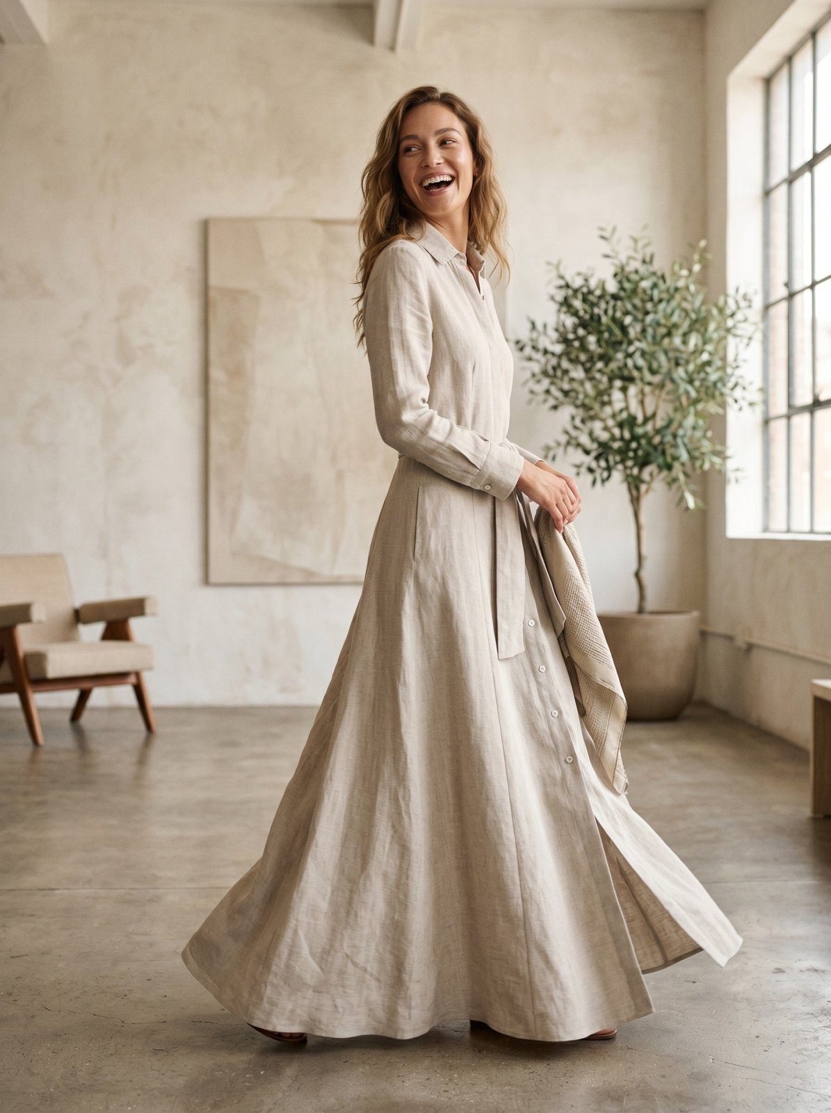 Linnen Maxi - jurk Dames | Frontknopen & Hoge Split Boho - Miss Madera