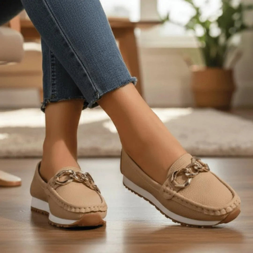 Loafers Dames | Goudkleurig Slip - On Elegant - Miss Madera