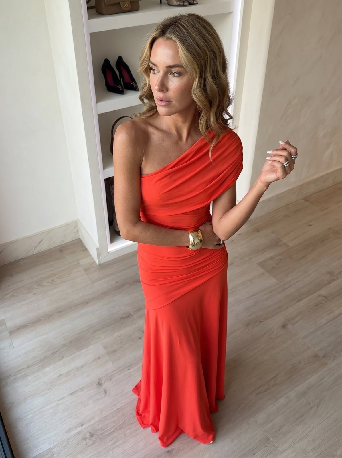 Maxi Jurk Dames Asymmetrisch | Contemporain Roze Oranje - Miss Madera