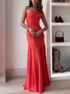 Maxi Jurk Dames Asymmetrisch | Contemporain Roze Oranje - Miss Madera