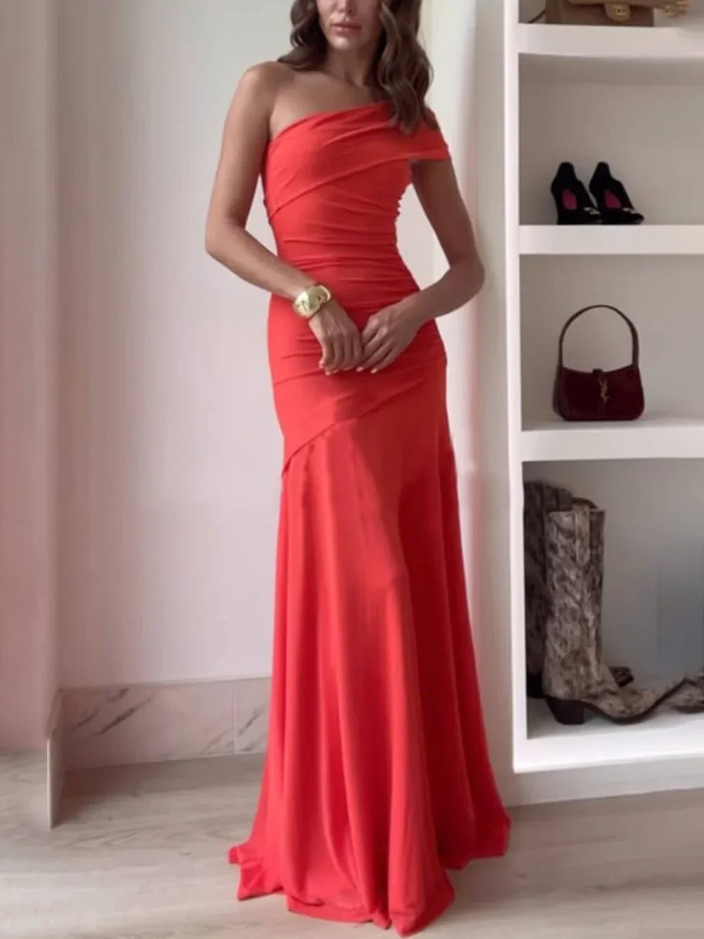 Maxi Jurk Dames Asymmetrisch | Contemporain Roze Oranje - Miss Madera