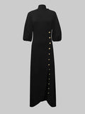 Maxi Jurk Dames | Getailleerd Goudknopen Hoge Split - Miss Madera
