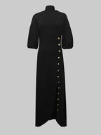 Maxi Jurk Dames | Getailleerd Goudknopen Hoge Split - Miss Madera
