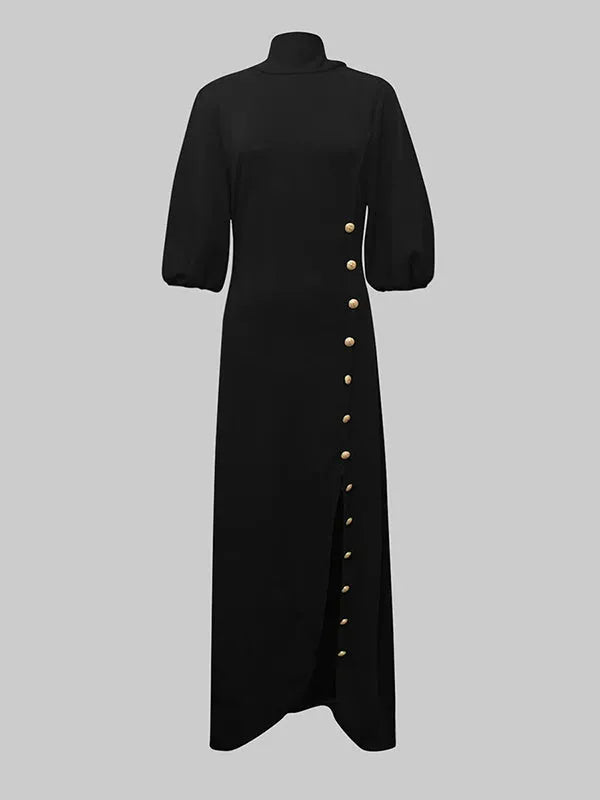 Maxi Jurk Dames | Getailleerd Goudknopen Hoge Split - Miss Madera