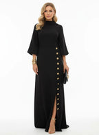 Maxi Jurk Dames | Getailleerd Goudknopen Hoge Split - Miss Madera
