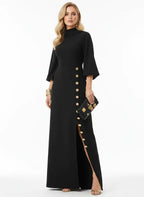 Maxi Jurk Dames | Getailleerd Goudknopen Hoge Split - Miss Madera