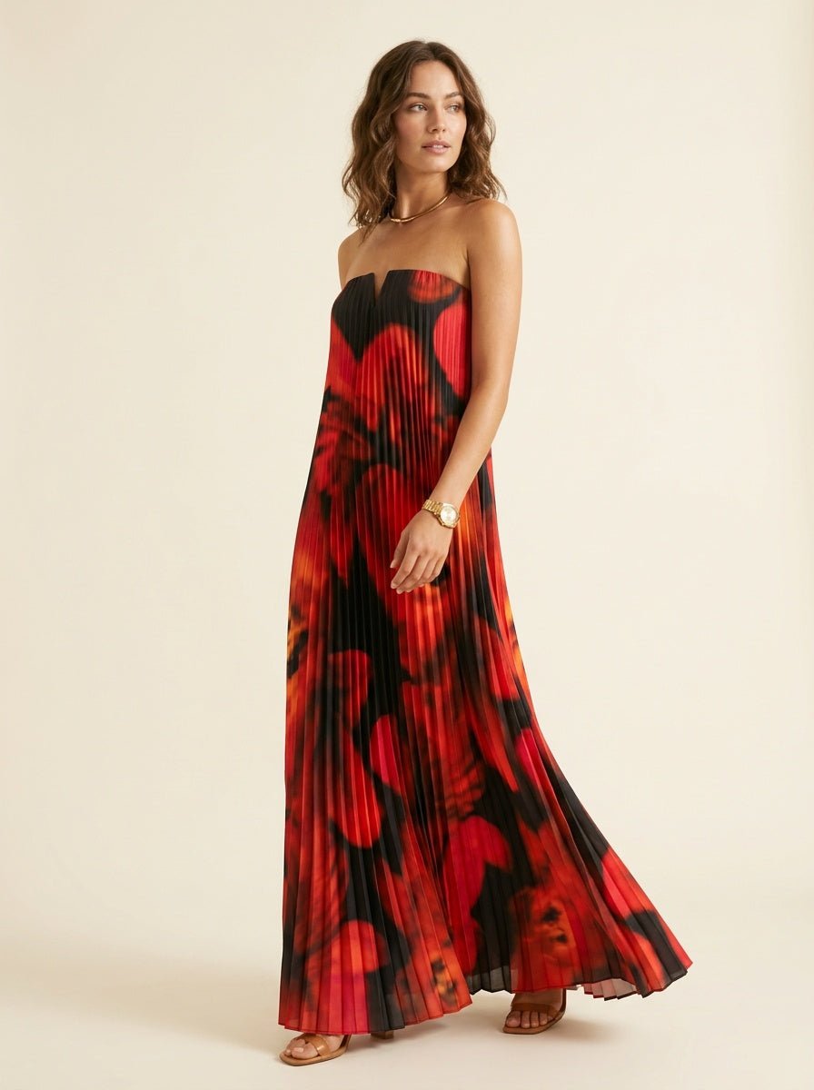 Maxi Jurk met Bloemenprint en Plooiwerk - Miss Madera