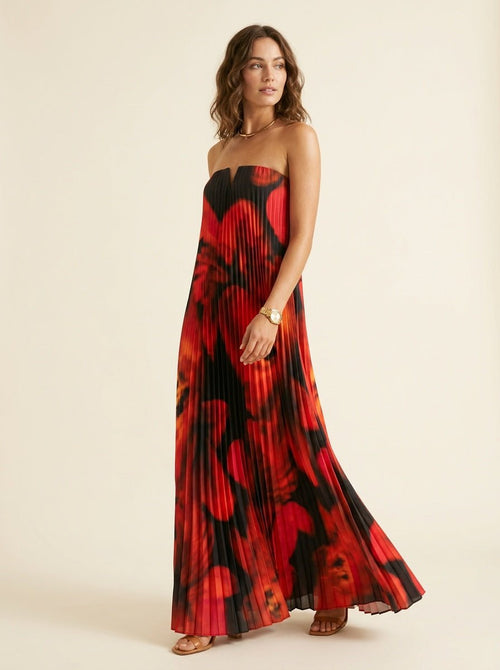 Maxi Jurk met Bloemenprint en Plooiwerk - Miss Madera