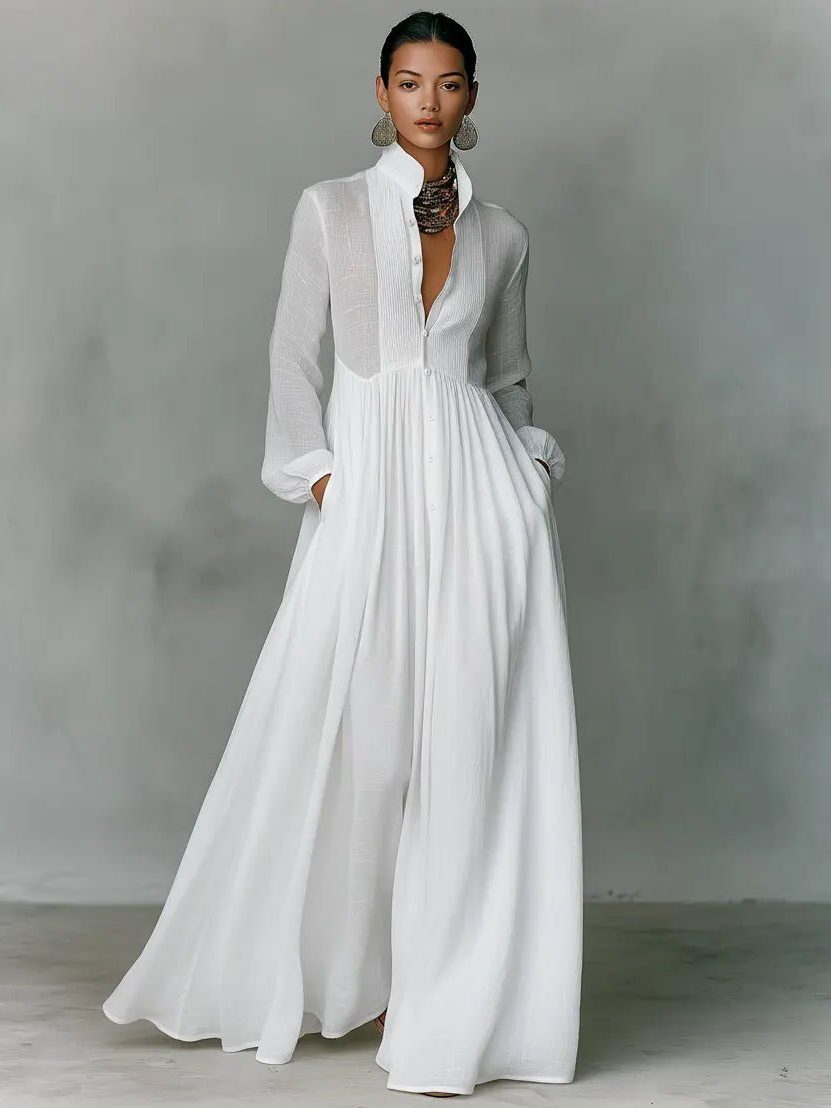Jurk Dames Zomer Maxi Overhemd Stijl - Linnen