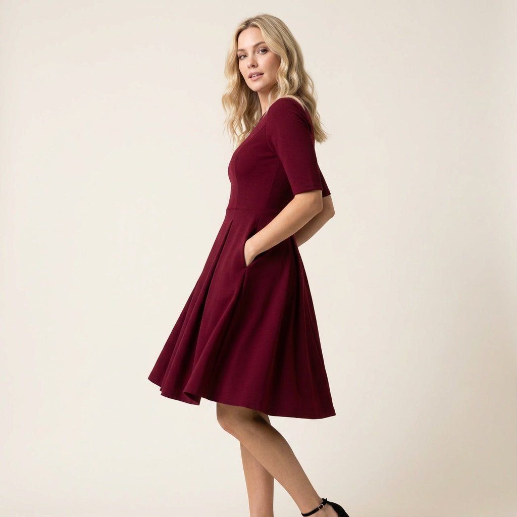 Midi Jurk Dames – Rood | A - lijn met Zijzakken - Miss Madera