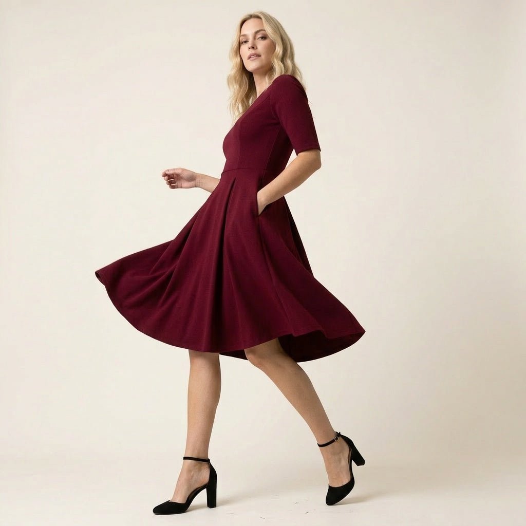 Midi Jurk Dames – Rood | A - lijn met Zijzakken - Miss Madera