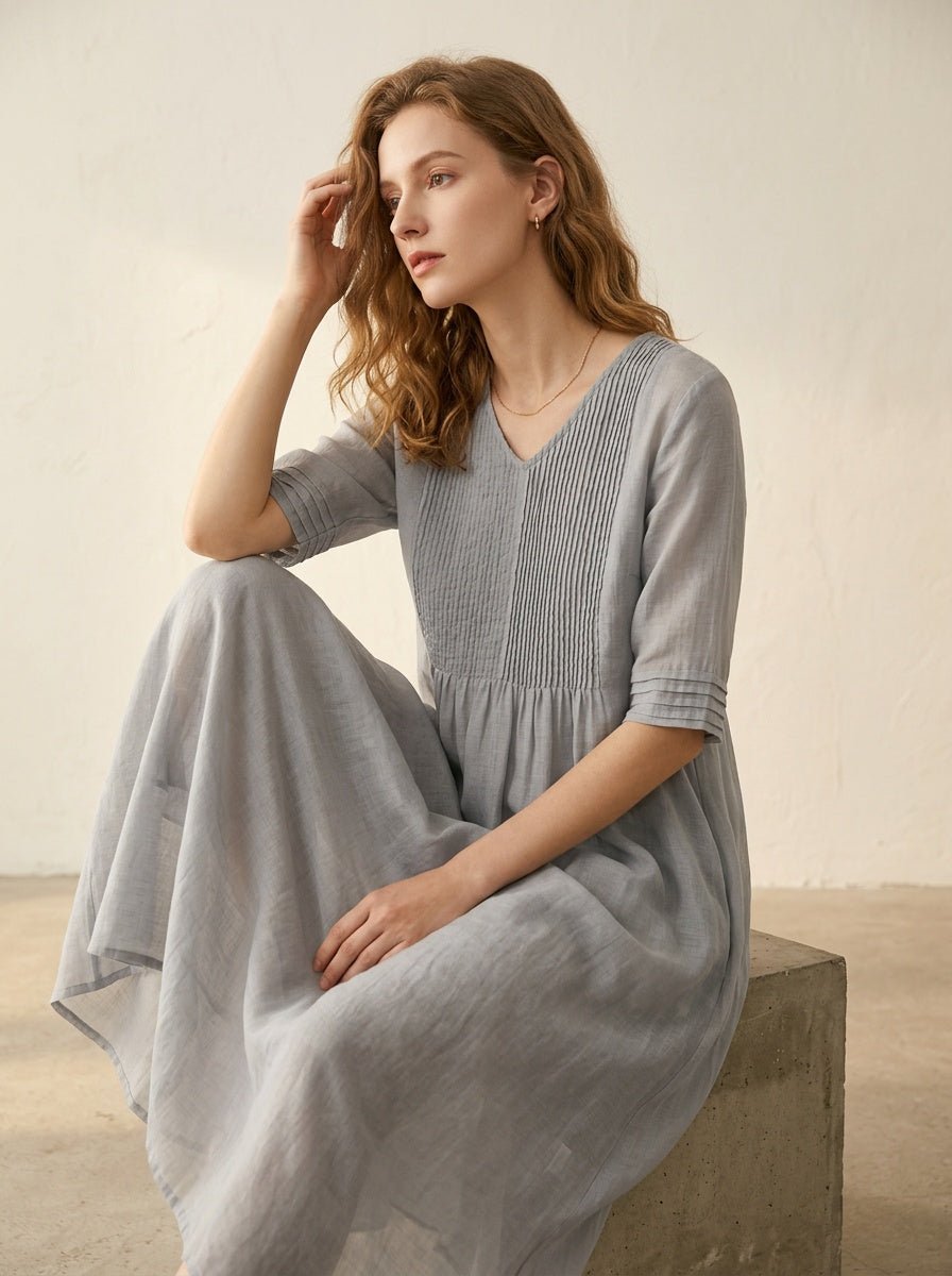 Midi Jurk met Pintuck detail - Miss Madera