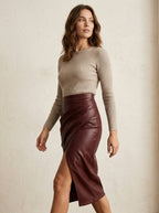 Midi rok van imitatieleer met overslag - Miss Madera