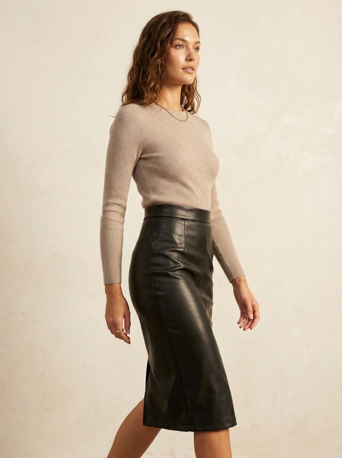 Midi rok van imitatieleer met overslag - Miss Madera