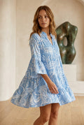 Mini Jurk blauw met witte paisley print - Miss Madera