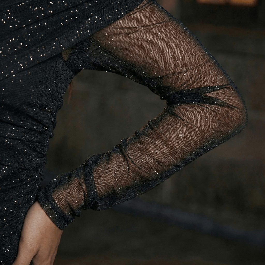 Mini Jurk Dames Zwart Sparkle | Modern - Mesh - Miss Madera