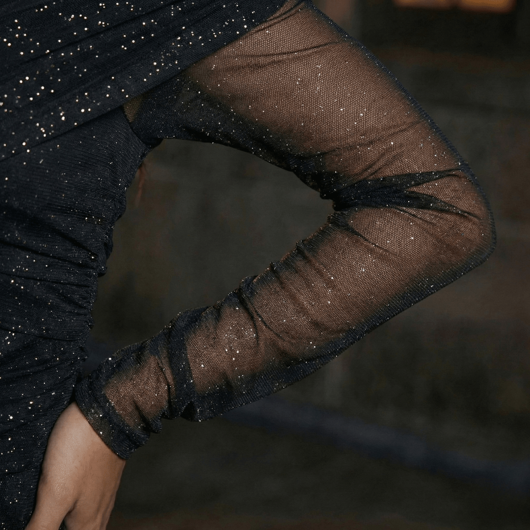 Mini Jurk Dames Zwart Sparkle | Modern - Mesh - Miss Madera