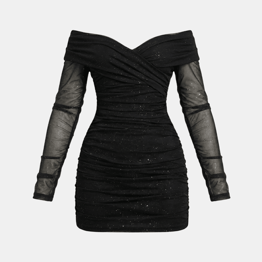 Mini Jurk Dames Zwart Sparkle | Modern - Mesh - Miss Madera