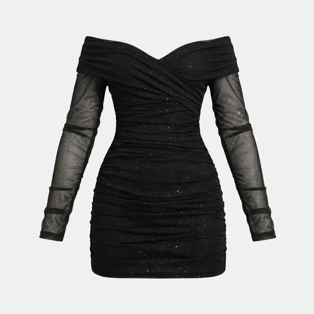 Mini Jurk Dames Zwart Sparkle | Modern - Mesh - Miss Madera