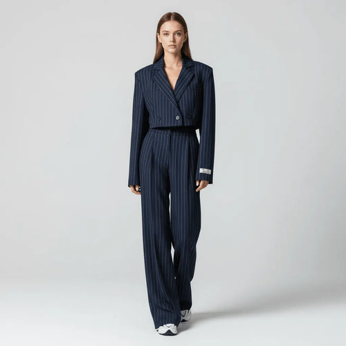 Broekpak Dames Gestreept Getailleerde Blazer Wijde Broek - Miss Madera MIS-NC3AYQ